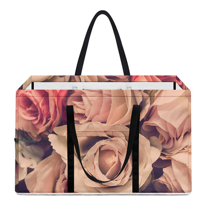 Retro Pink Roses Floral Print Utility Tote Bag