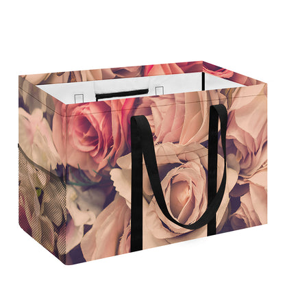 Retro Pink Roses Floral Print Utility Tote Bag