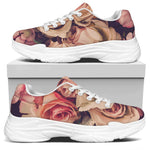 Retro Pink Roses Floral Print White Chunky Shoes