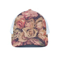 Retro Pink Roses Floral Print White Mesh Trucker Hat