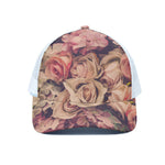 Retro Pink Roses Floral Print White Mesh Trucker Cap
