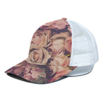 Retro Pink Roses Floral Print White Mesh Trucker Cap