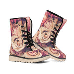 Retro Pink Roses Floral Print Winter Boots