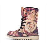Retro Pink Roses Floral Print Winter Boots
