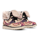 Retro Pink Roses Floral Print Winter Boots