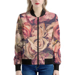 Retro Pink Roses Floral Print Women's Bomber Jacket
