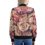 Retro Pink Roses Floral Print Women's Bomber Jacket