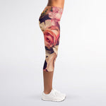 Retro Pink Roses Floral Print Women's Capri Leggings