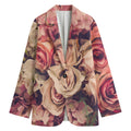 Retro Pink Roses Floral Print Women's Cotton Blazer