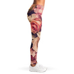 Retro Pink Roses Floral Print Women's Leggings