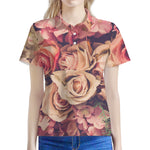 Retro Pink Roses Floral Print Women's Polo Shirt