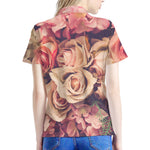 Retro Pink Roses Floral Print Women's Polo Shirt