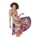 Retro Pink Roses Floral Print Women's Sleeveless Dress