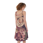 Retro Pink Roses Floral Print Women's Sleeveless Dress