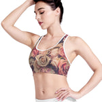 Retro Pink Roses Floral Print Women's Sports Bra