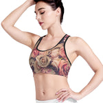 Retro Pink Roses Floral Print Women's Sports Bra