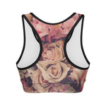 Retro Pink Roses Floral Print Women's Sports Bra