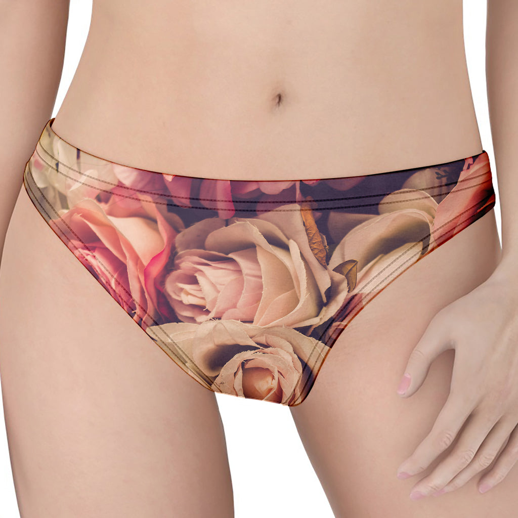 Retro Pink Roses Floral Print Women's Thong