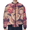 Retro Pink Roses Floral Print Zip Sleeve Bomber Jacket