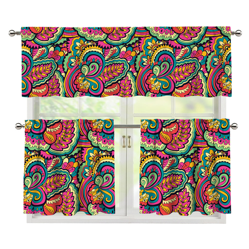Retro Psychedelic Hippie Pattern Print 3 Piece Kitchen Curtains
