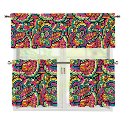 Retro Psychedelic Hippie Pattern Print 3 Piece Kitchen Curtains