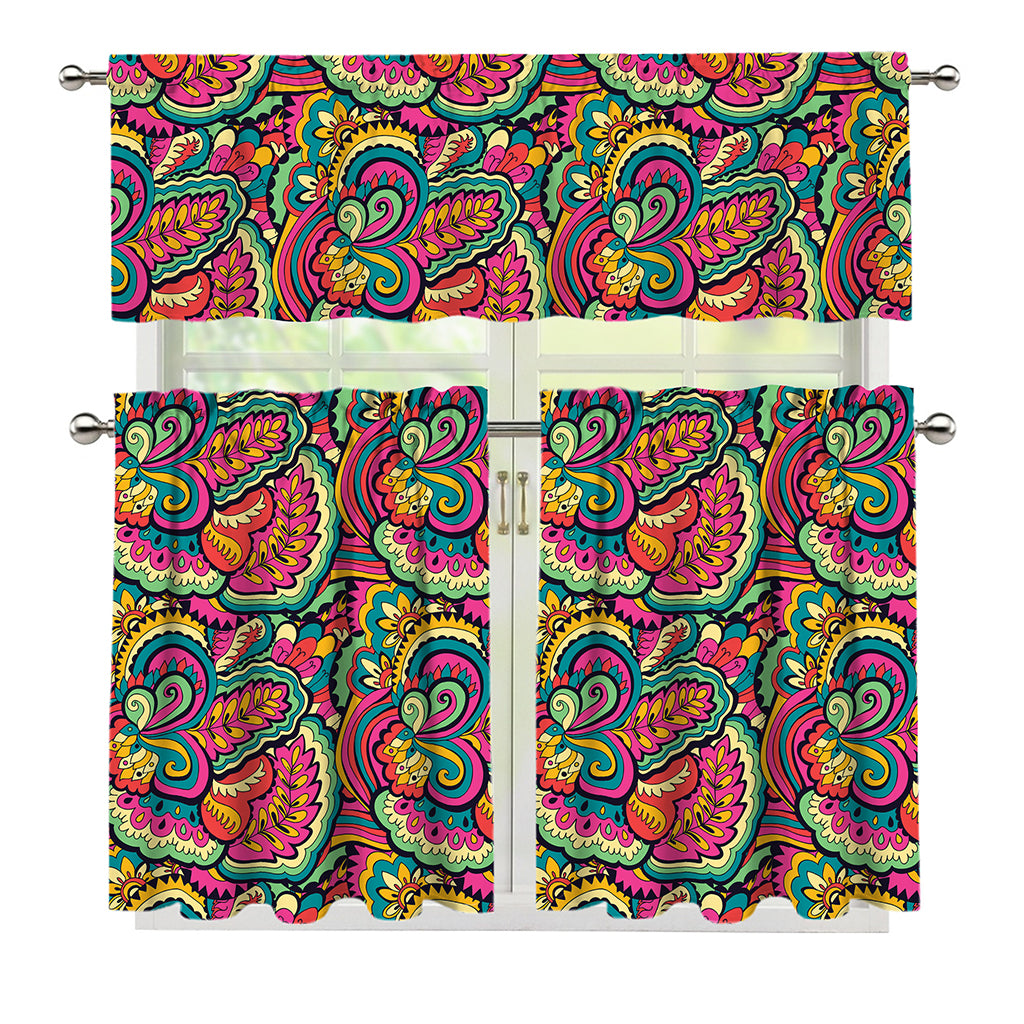 Retro Psychedelic Hippie Pattern Print 3 Piece Kitchen Curtains