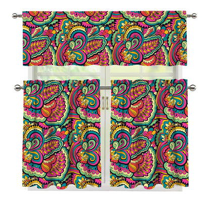 Retro Psychedelic Hippie Pattern Print 3 Piece Kitchen Curtains