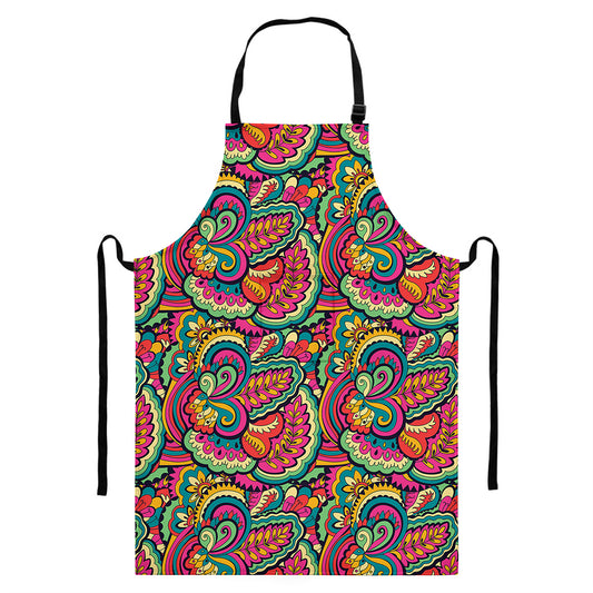 Retro Psychedelic Hippie Pattern Print Bib Apron With Pocket