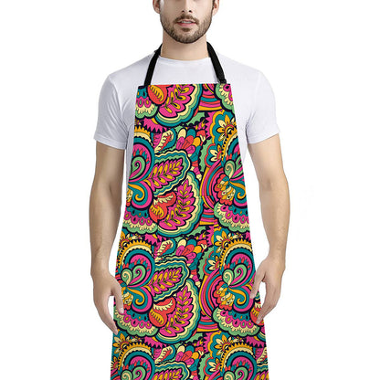 Retro Psychedelic Hippie Pattern Print Bib Apron With Pocket