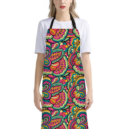 Retro Psychedelic Hippie Pattern Print Bib Apron With Pocket