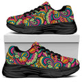 Retro Psychedelic Hippie Pattern Print Black Chunky Shoes