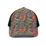 Retro Psychedelic Hippie Pattern Print Black Mesh Trucker Cap