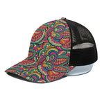 Retro Psychedelic Hippie Pattern Print Black Mesh Trucker Cap