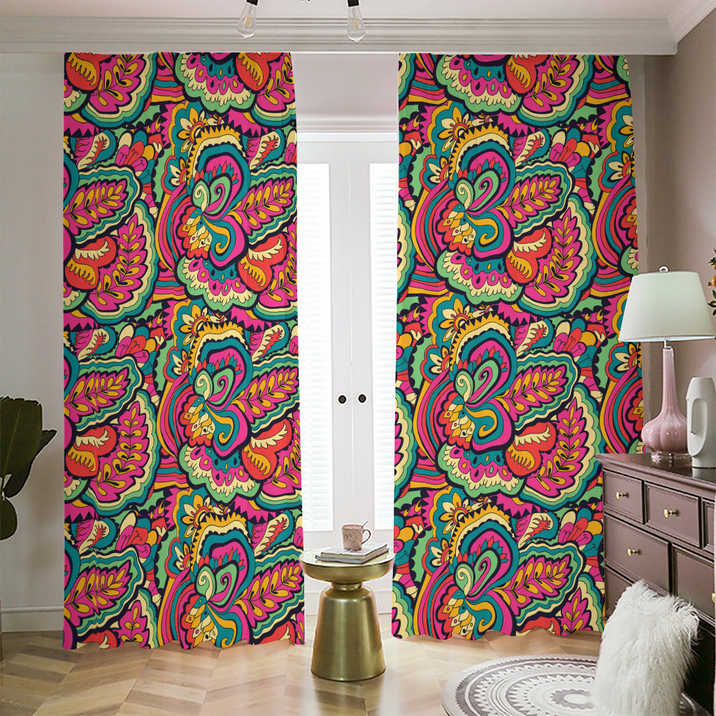 Retro Psychedelic Hippie Pattern Print Blackout Pencil Pleat Curtains