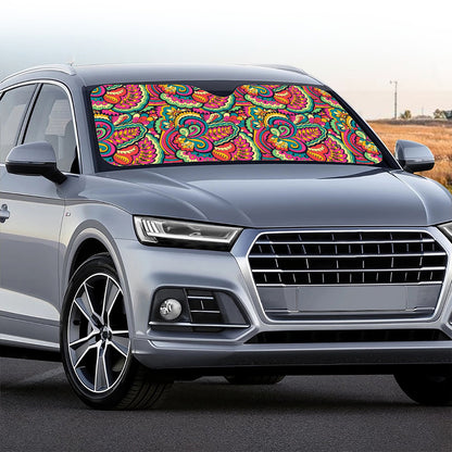 Retro Psychedelic Hippie Pattern Print Car Windshield Sun Shade