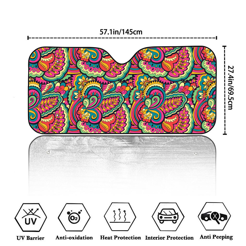 Retro Psychedelic Hippie Pattern Print Car Windshield Sun Shade