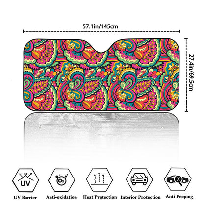 Retro Psychedelic Hippie Pattern Print Car Windshield Sun Shade