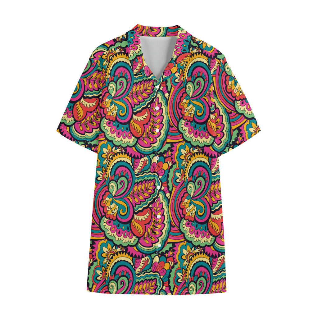 Retro Psychedelic Hippie Pattern Print Cotton Hawaiian Shirt