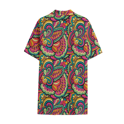 Retro Psychedelic Hippie Pattern Print Cotton Hawaiian Shirt