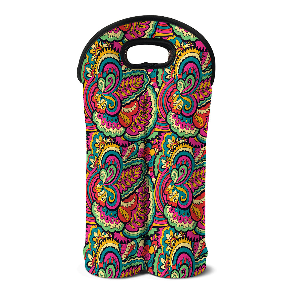 Retro Psychedelic Hippie Pattern Print Double Neoprene Wine Tote