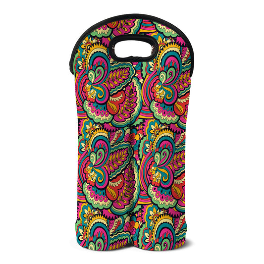 Retro Psychedelic Hippie Pattern Print Double Neoprene Wine Tote