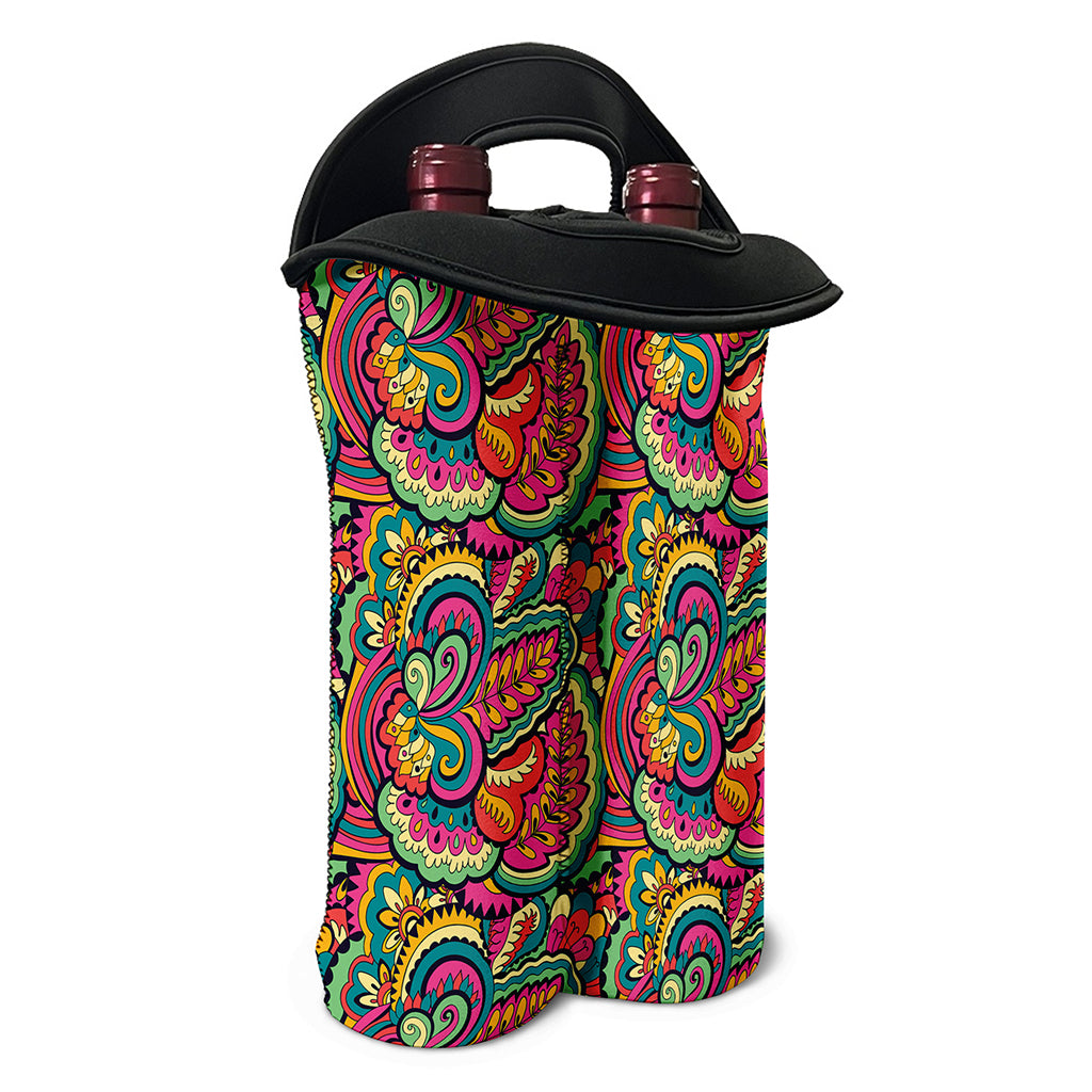 Retro Psychedelic Hippie Pattern Print Double Neoprene Wine Tote