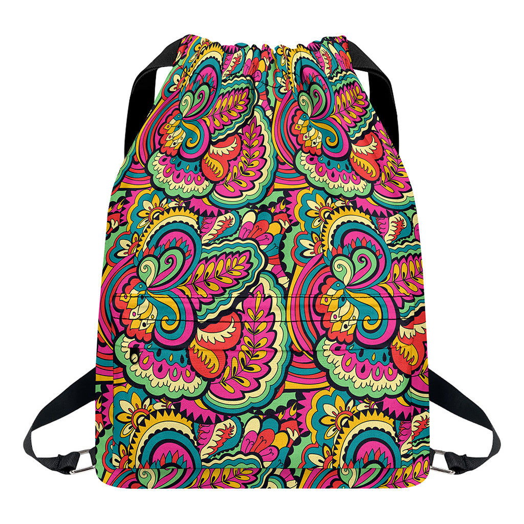 Retro Psychedelic Hippie Pattern Print Drawstring Backpack