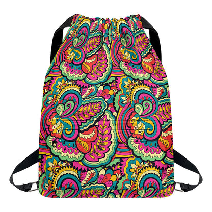Retro Psychedelic Hippie Pattern Print Drawstring Backpack