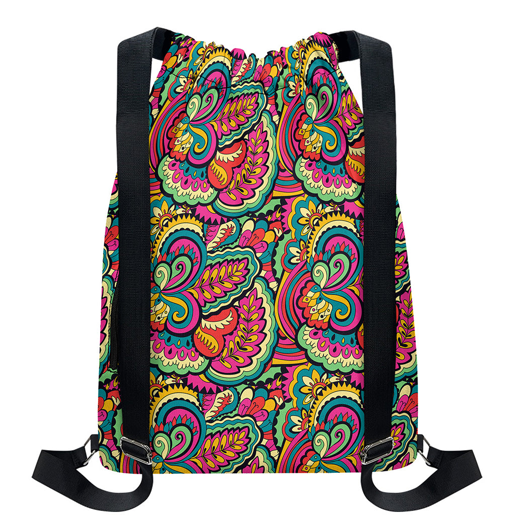 Retro Psychedelic Hippie Pattern Print Drawstring Backpack
