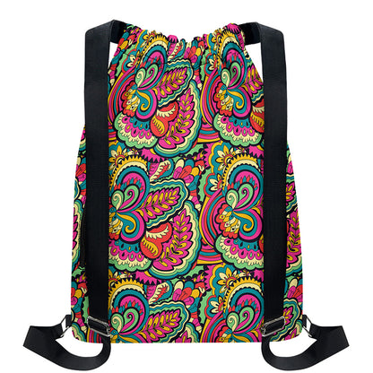 Retro Psychedelic Hippie Pattern Print Drawstring Backpack