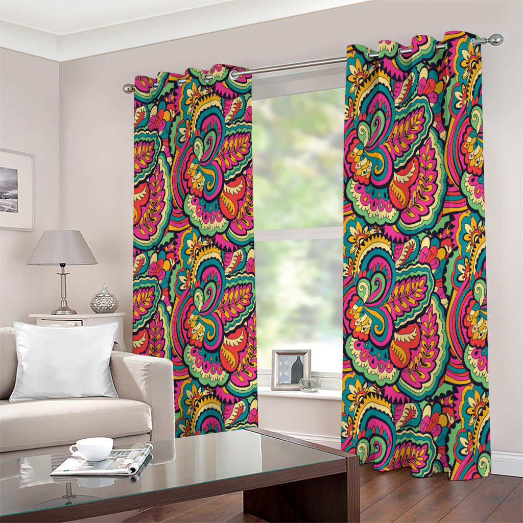 Retro Psychedelic Hippie Pattern Print Extra Wide Grommet Curtains