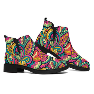 Retro Psychedelic Hippie Pattern Print Flat Ankle Boots