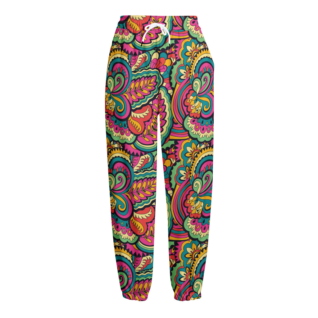 Retro Psychedelic Hippie Pattern Print Fleece Lined Knit Pants
