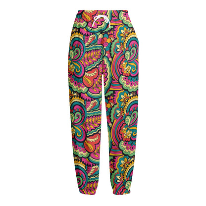 Retro Psychedelic Hippie Pattern Print Fleece Lined Knit Pants